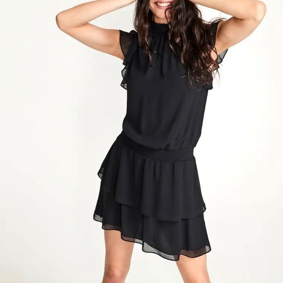 1State black chiffon flutter sleeve mini dress - Picture 3 of 11
